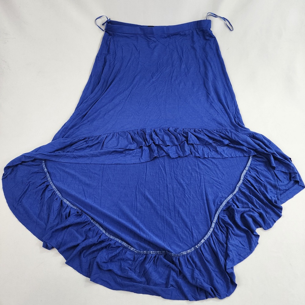 Willi Smith Skirt Womens Large Blue Stretch Ruffle High Low Flare NEW